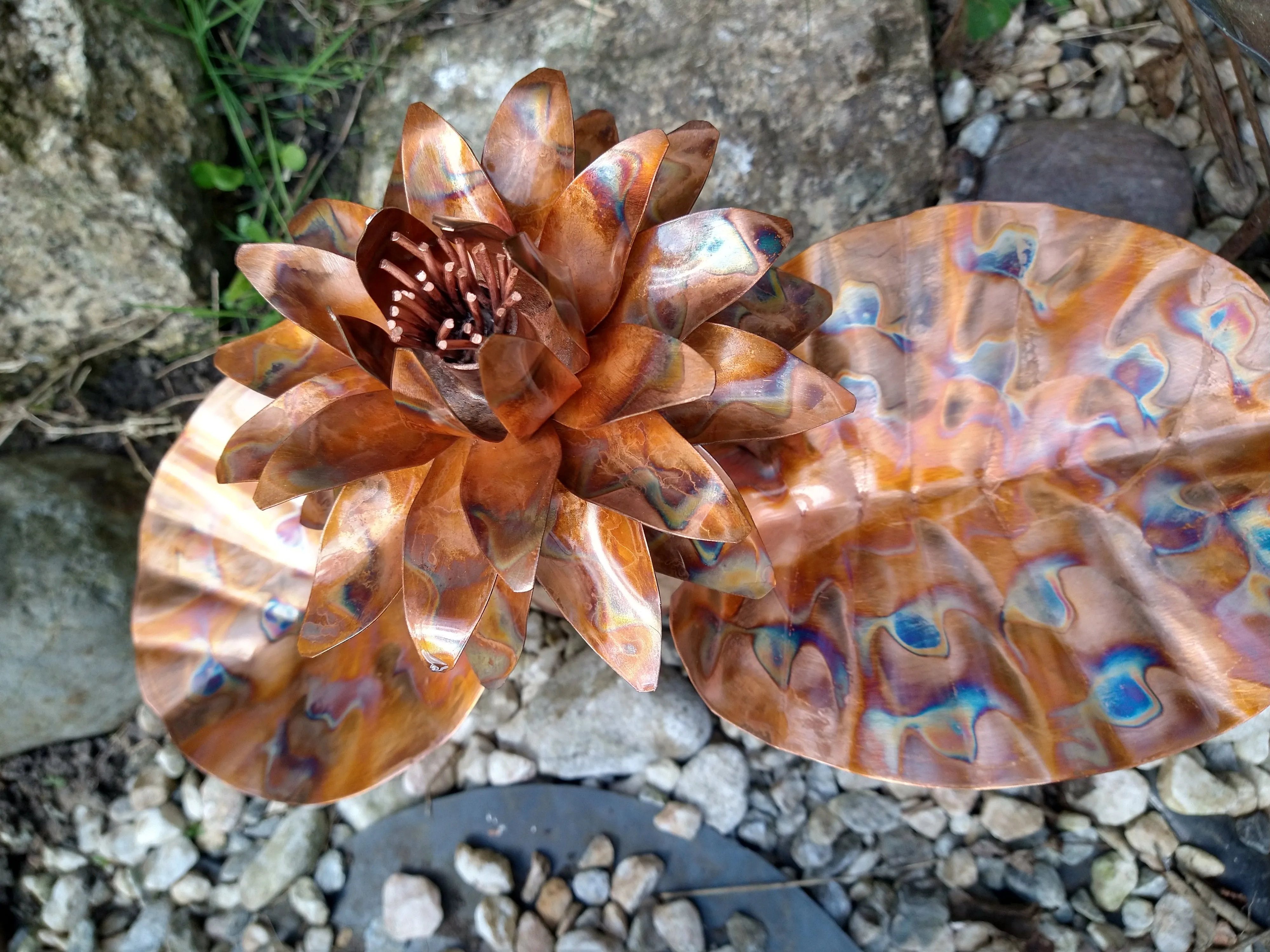 Copper lotus flower sculpture