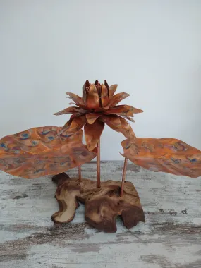 Copper lotus flower sculpture