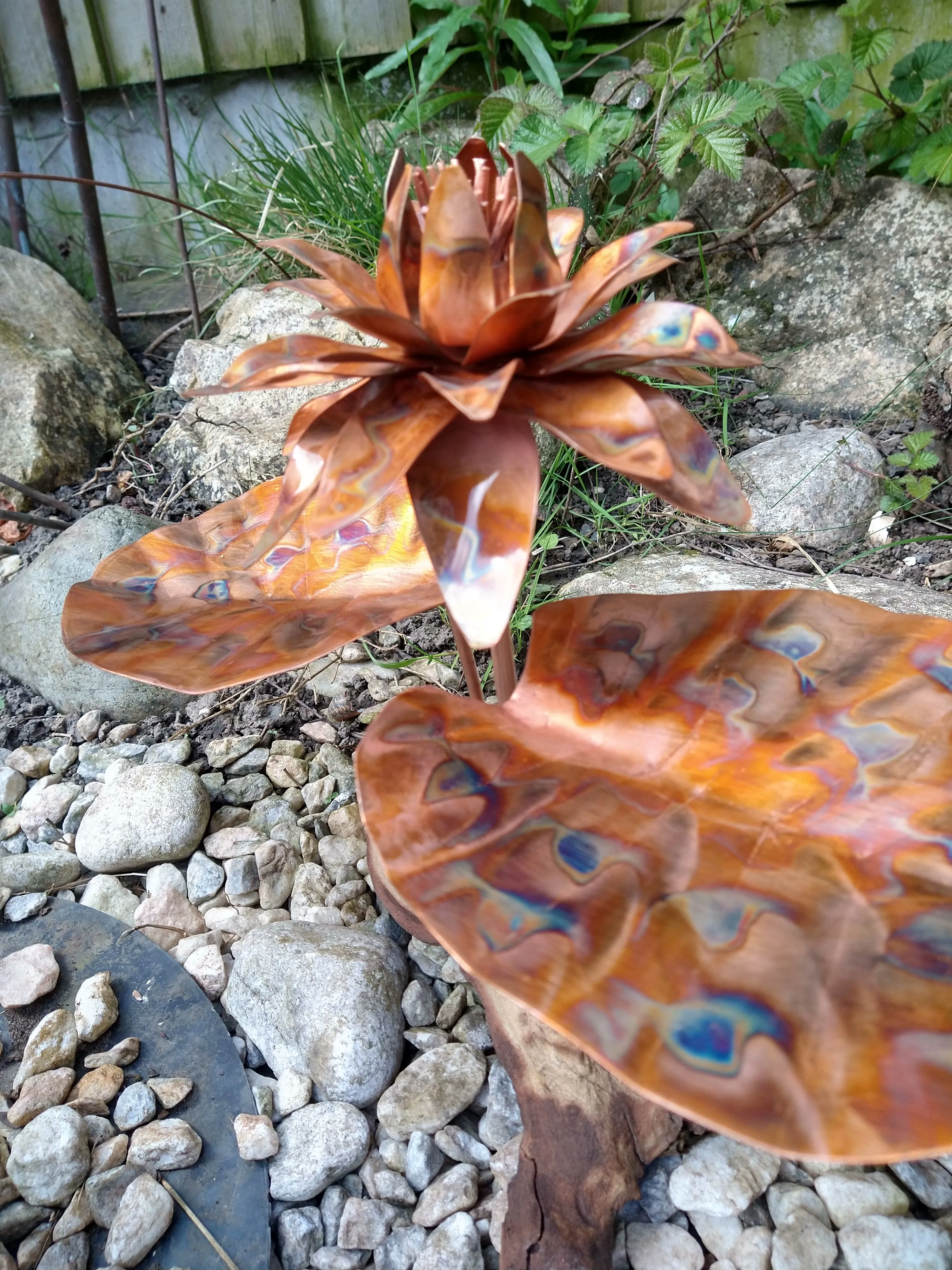 Copper lotus flower sculpture