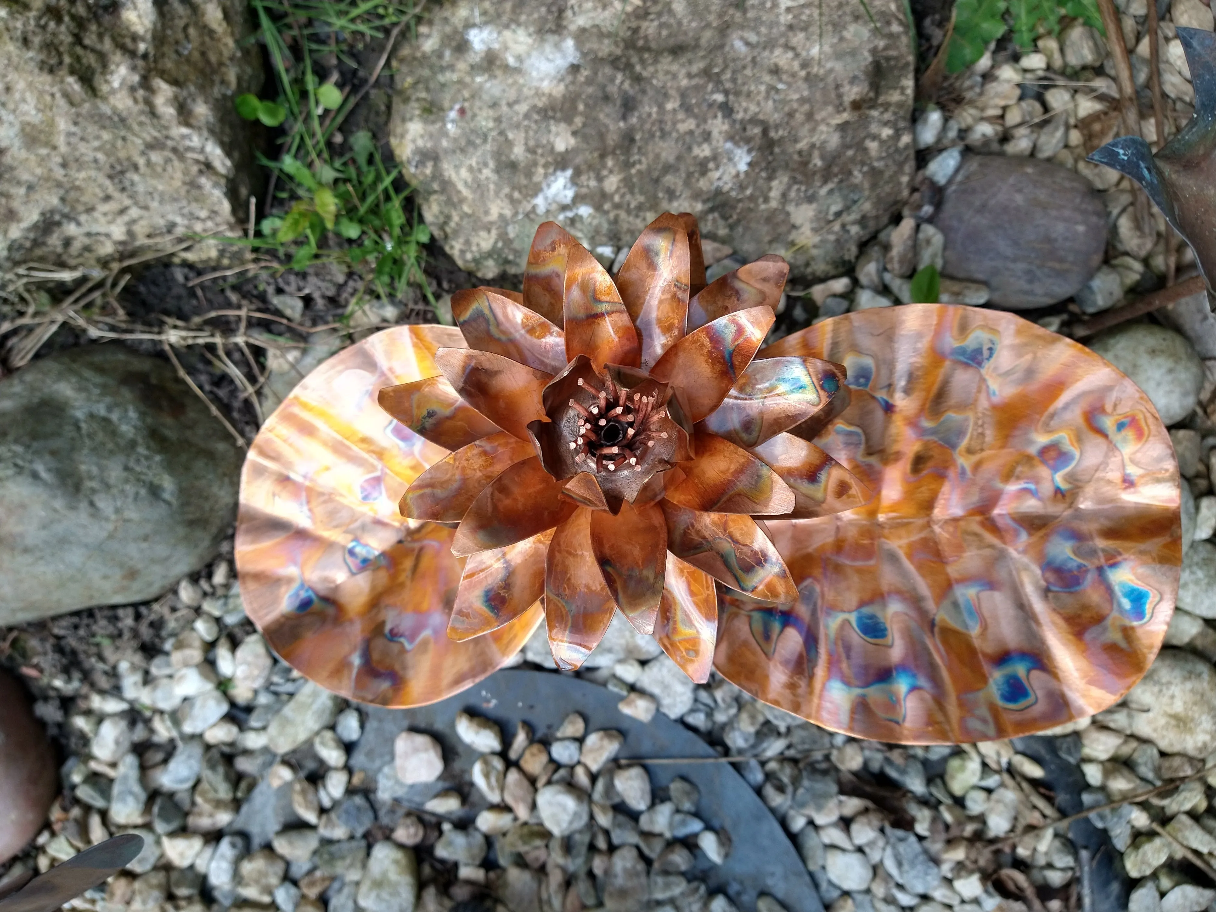 Copper lotus flower sculpture