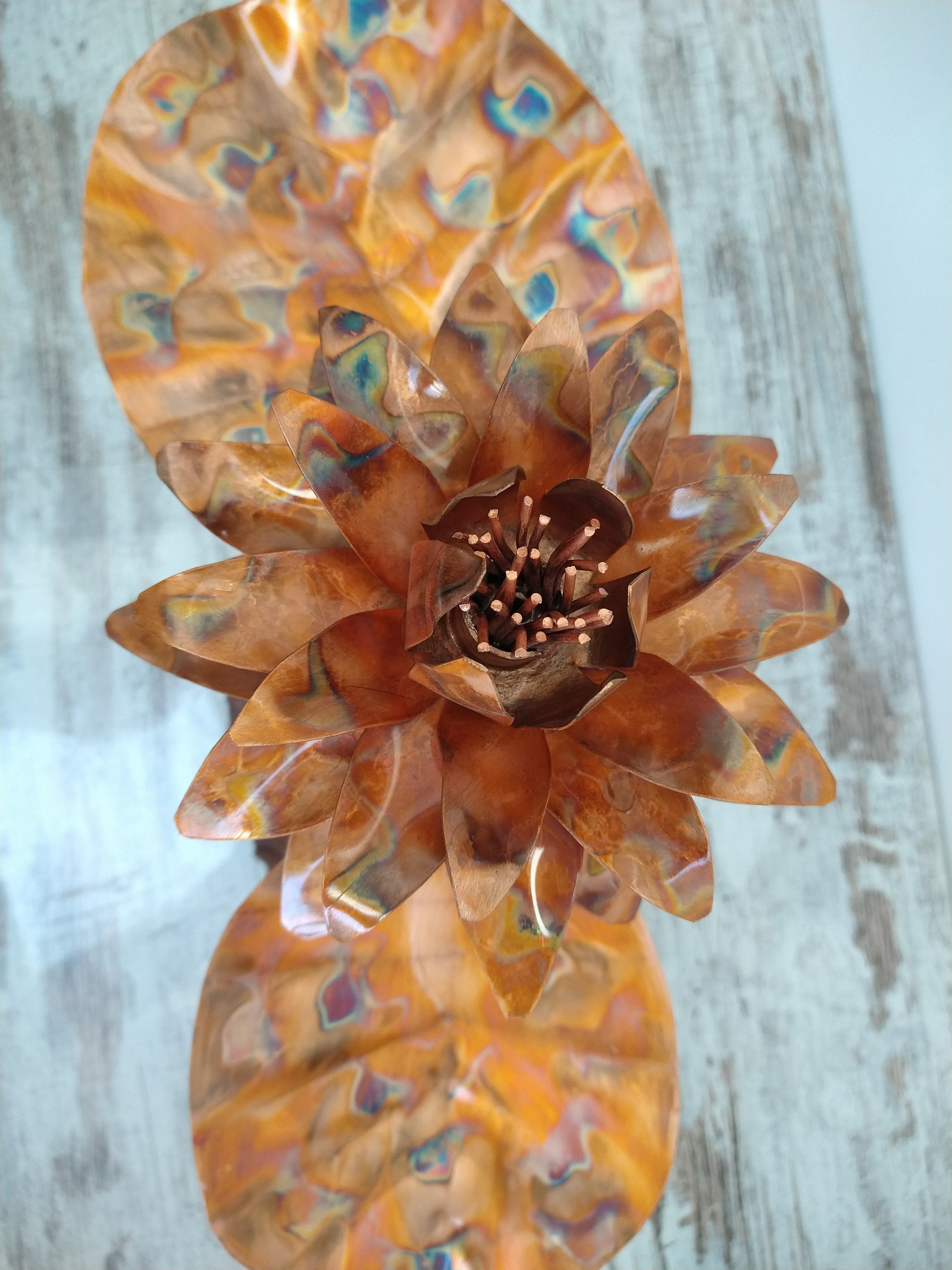 Copper lotus flower sculpture