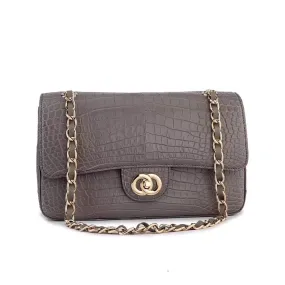 Crocodile  Leather Classic Flap Chain Shoulder Bags For Women Grey