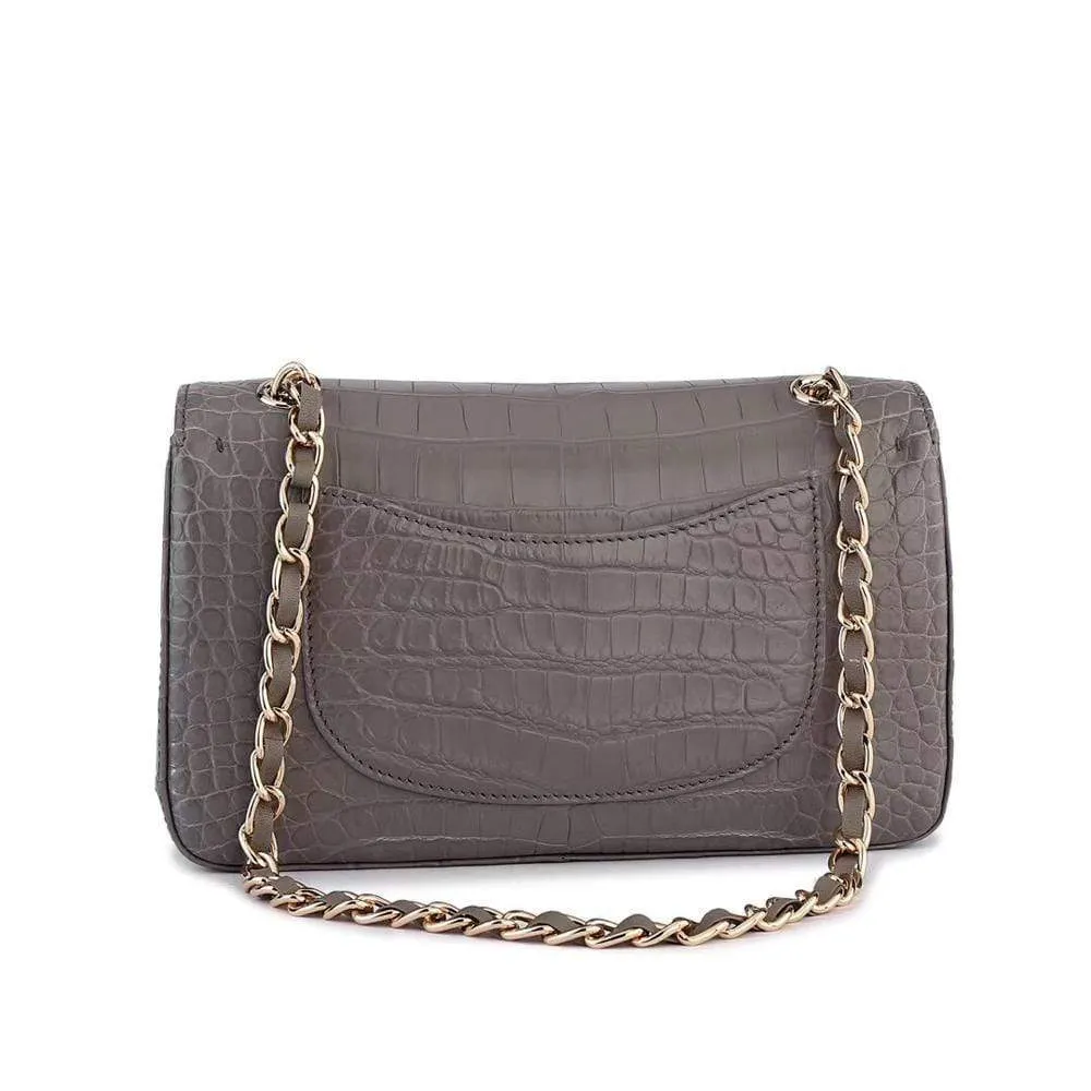 Crocodile  Leather Classic Flap Chain Shoulder Bags For Women Grey