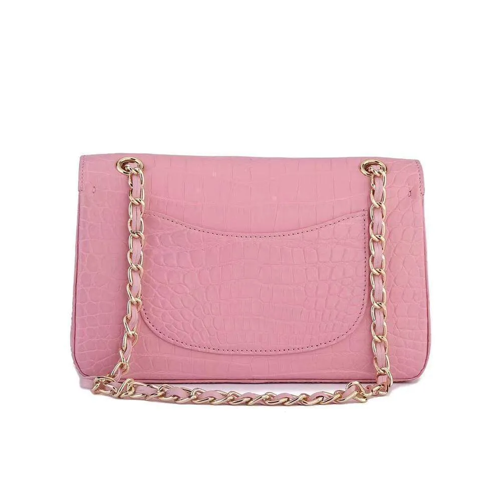 Crocodile Leather Classic Flap Chain Shoulder Bags For Women Pink