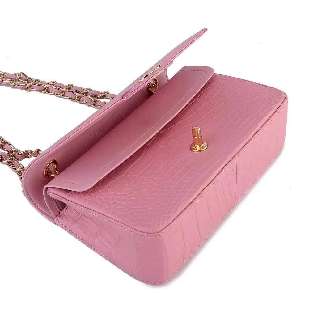 Crocodile Leather Classic Flap Chain Shoulder Bags For Women Pink