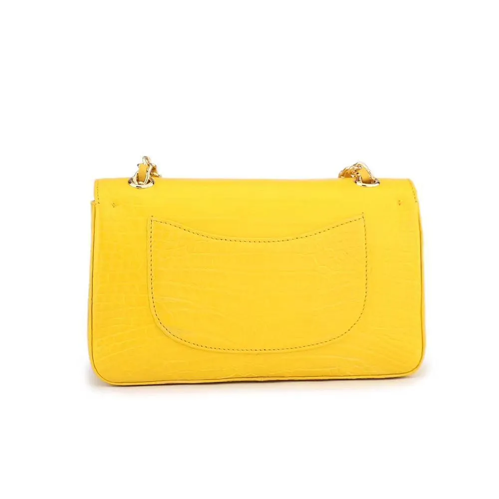 Crocodile Leather Classic Flap Chain Shoulder Bags For Women Yellow