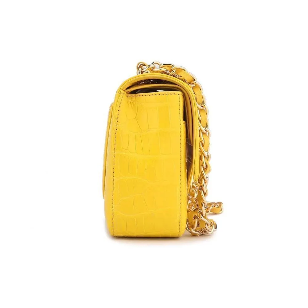 Crocodile Leather Classic Flap Chain Shoulder Bags For Women Yellow