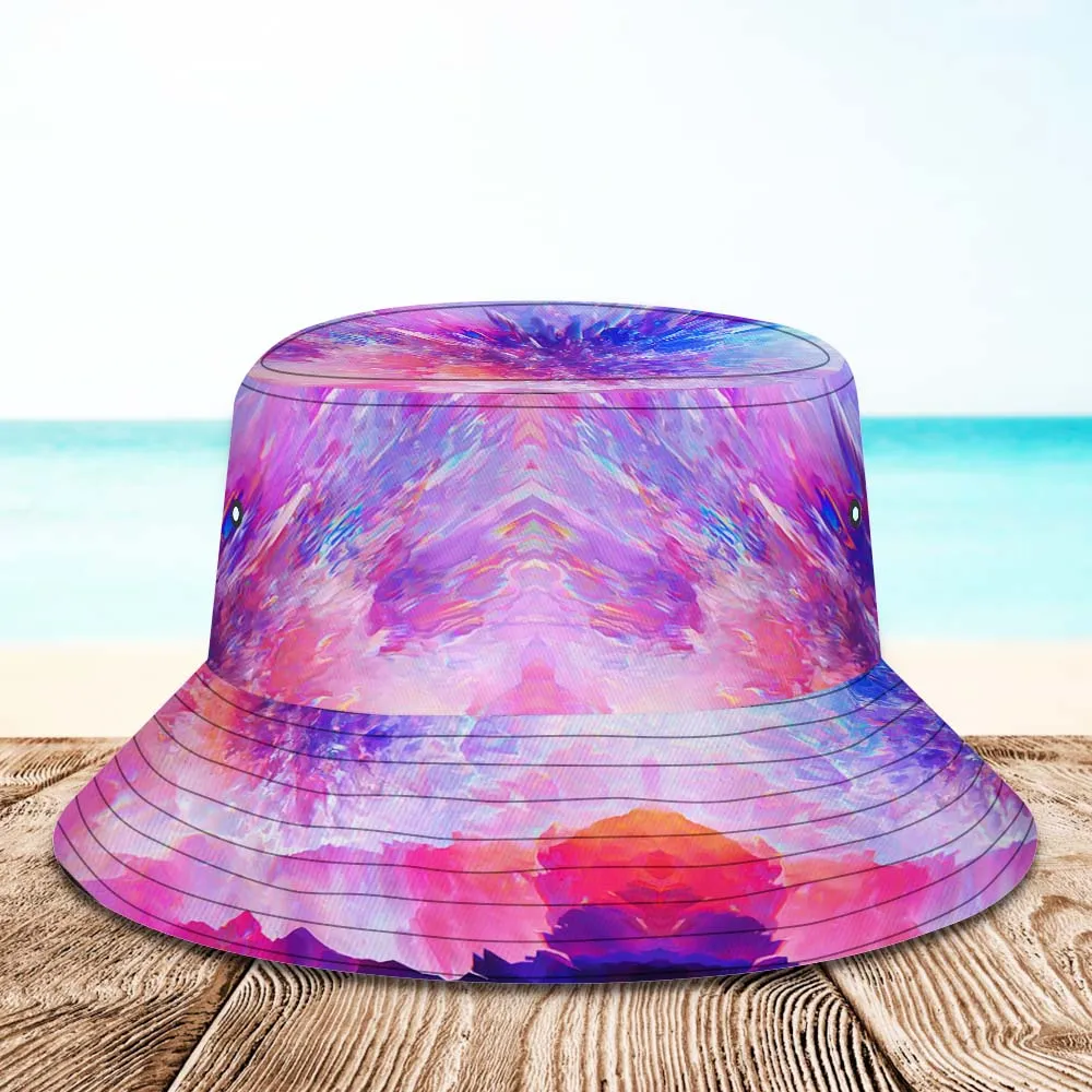 Custom Face Bucket Hat Unisex Personalised Wide Brim Outdoor Summer Hats Pink and Purple Abstract Texture