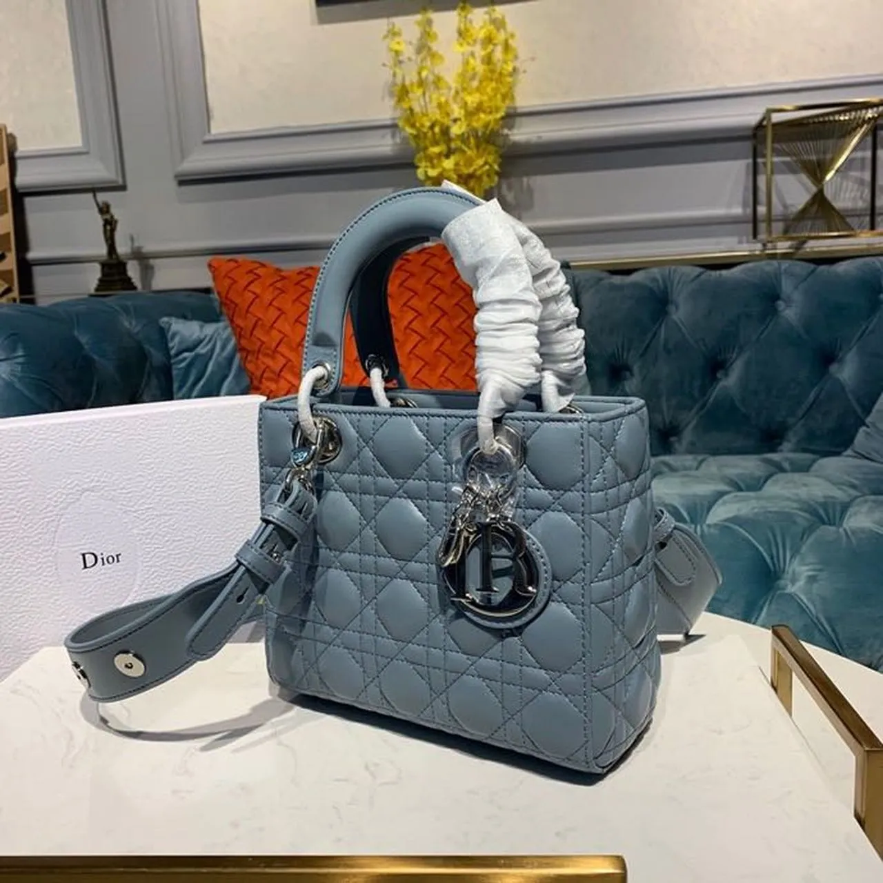 DI Small Lady Bag Silver Hardware Cloud Blue For Women 8in/20cm CD