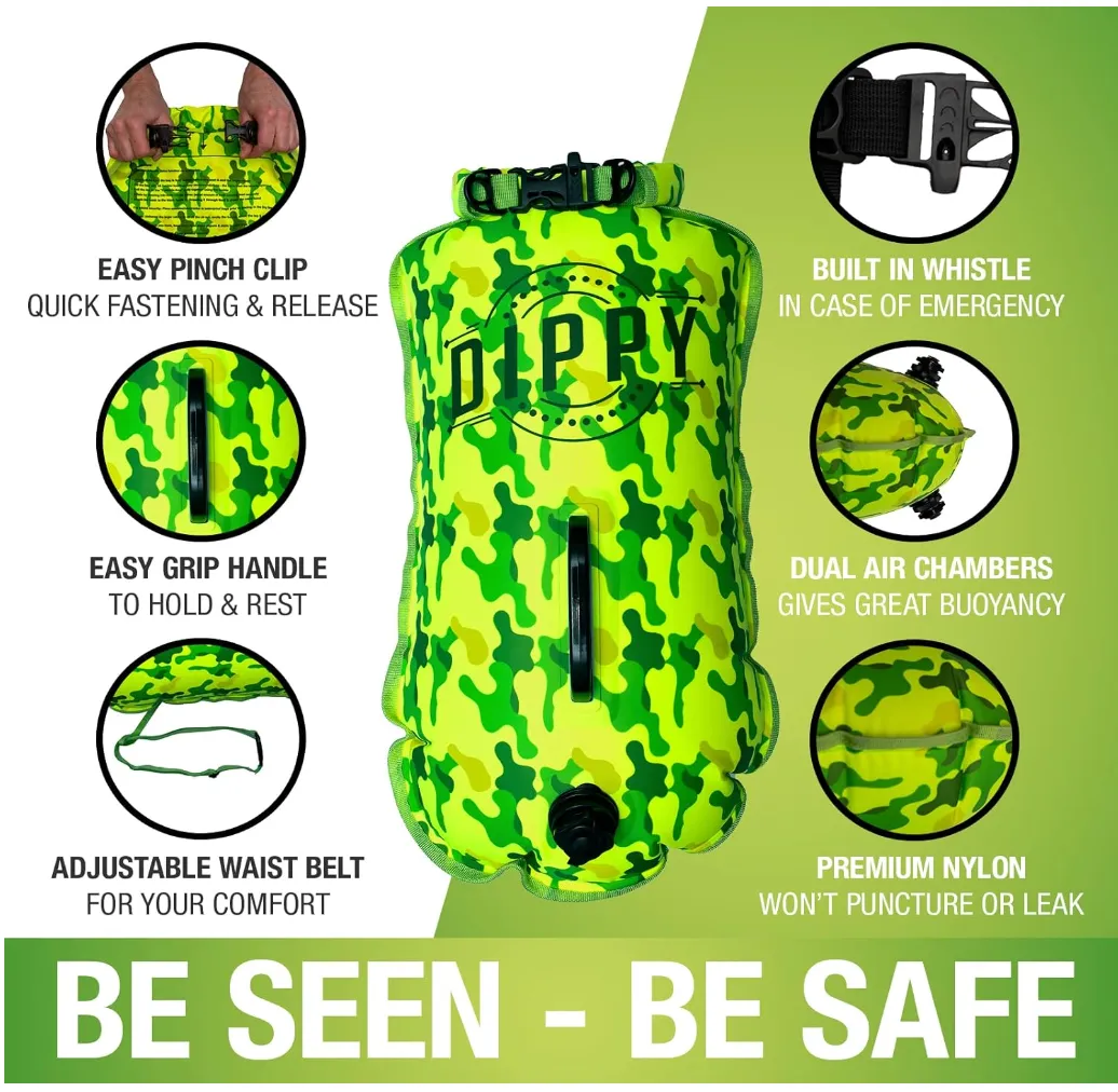 DIPPY 28 Litre Swim Dry Bag in Lime Green Camo