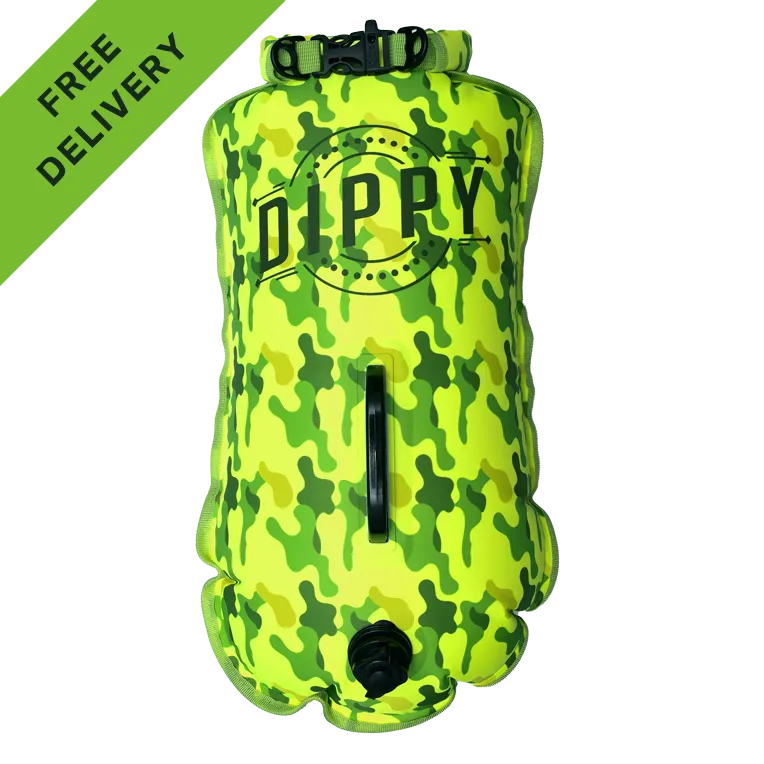 DIPPY 28 Litre Swim Dry Bag in Lime Green Camo