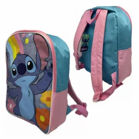 Disney Stitch w/Flower Glitter 15 Inch Backpack