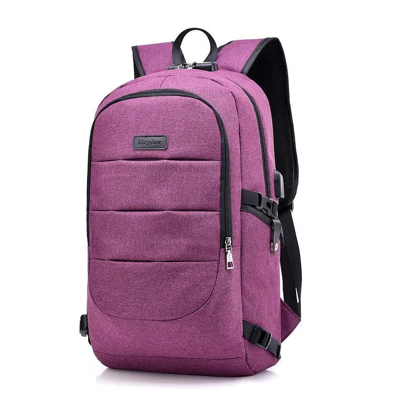 Dxyizu Oxford Men's Casual BackPack With Anti-Theft Lock And USB Charging Port-Purple