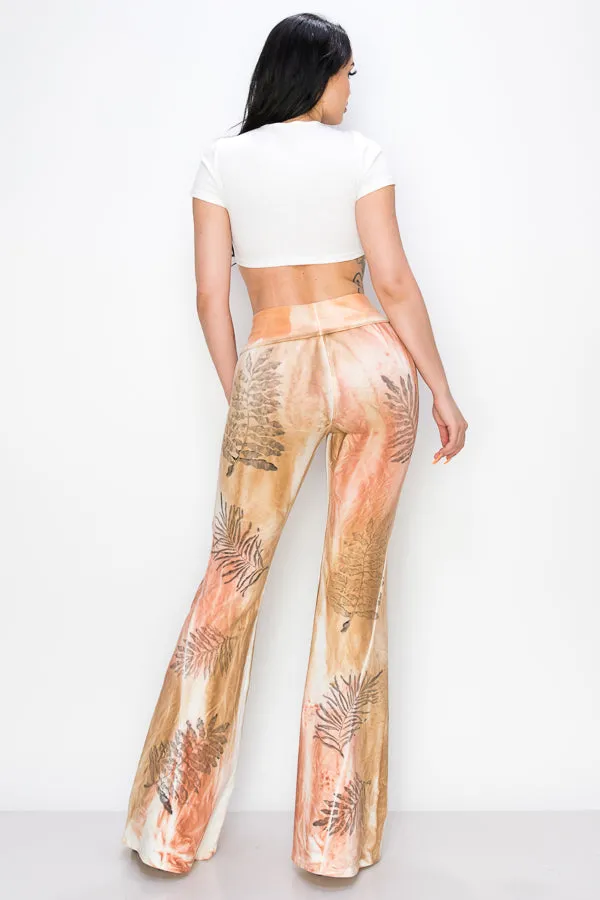 Dyed Bell Botton Pants with Stamped Design