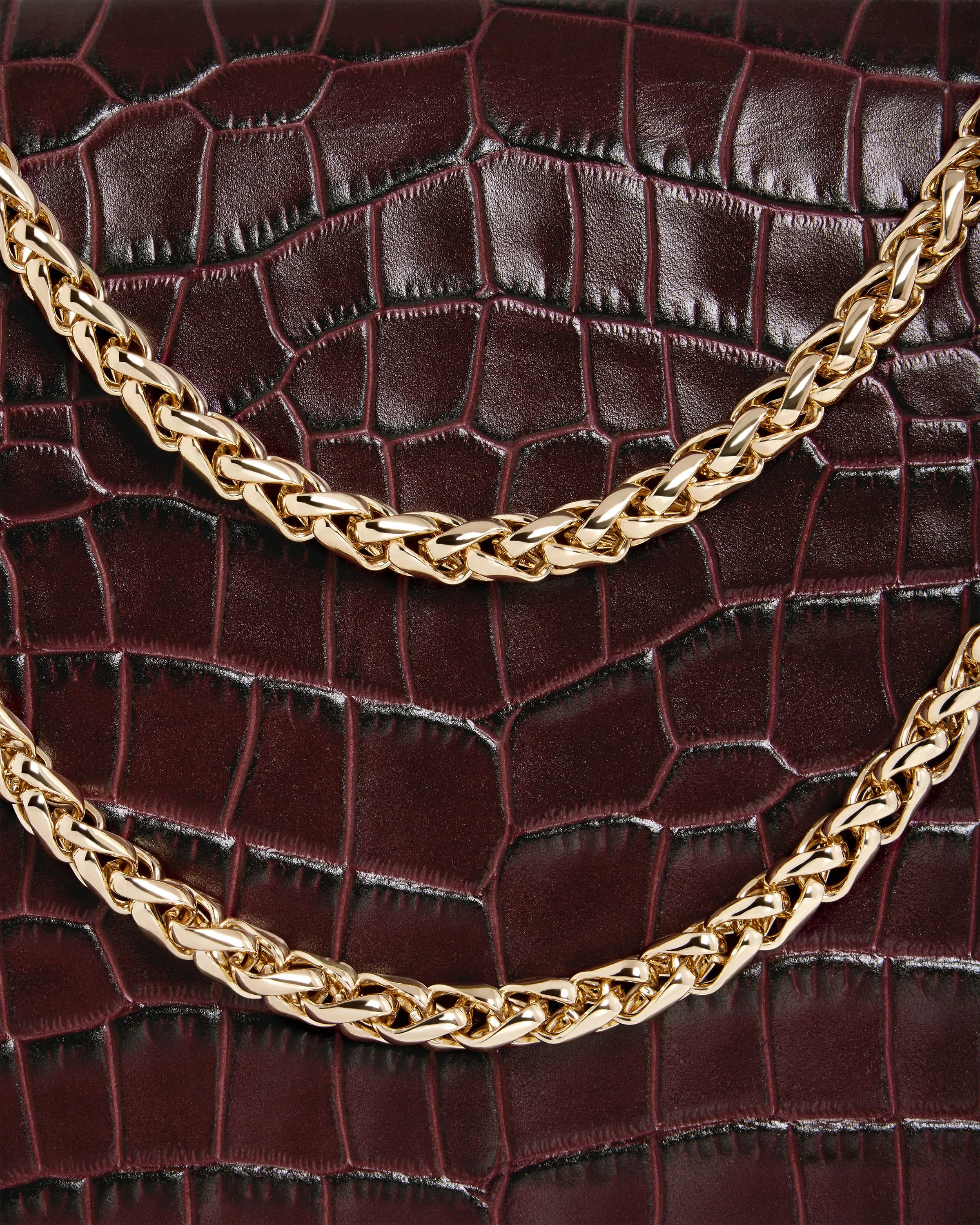 East/West - Croc-Embossed Leather Burgundy