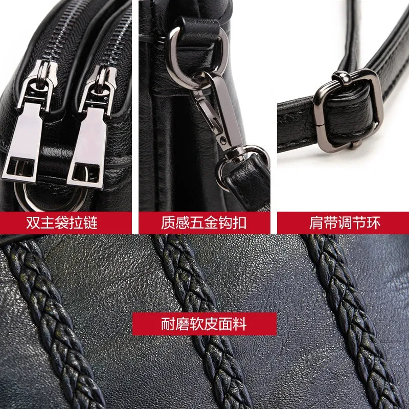 Elegant Middle-Aged Shoulder Soft Leather Crossbody Women Bag