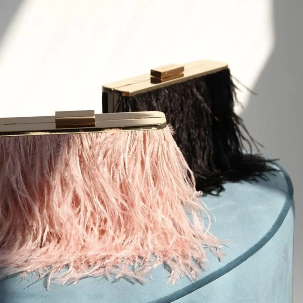 ESTELLE Pink Feather Clutch