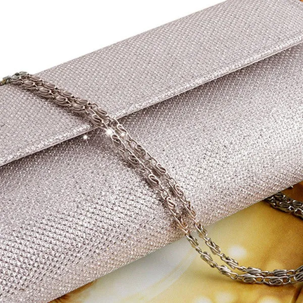 Fashion Women Shining Sequins Silk Bottom Elegant Evening Shoulder Bag Bridal Clutch Prom Party Wedding Envelope Lady Long Bag