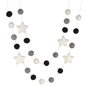 Felt Ball & Star Garland- Black Gray White