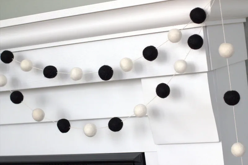 Felt Ball Garland- Black & White