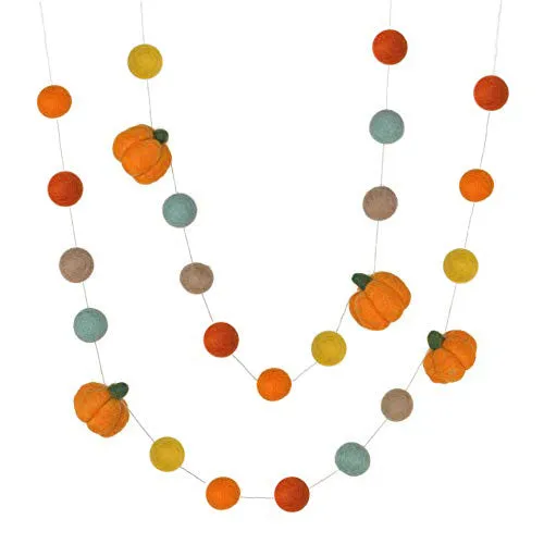 Felt Pumpkin Garland- Orange, Teal, Golden