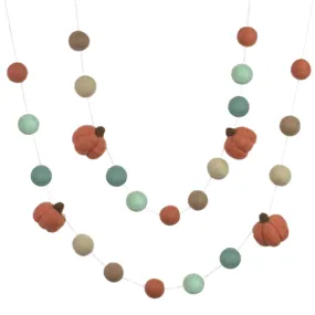 Felt Pumpkin Garland- Teal Tan Terra Cotta