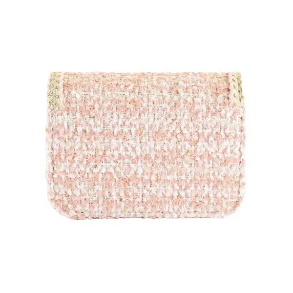 Floral Brooch Tweed Purse - Pink