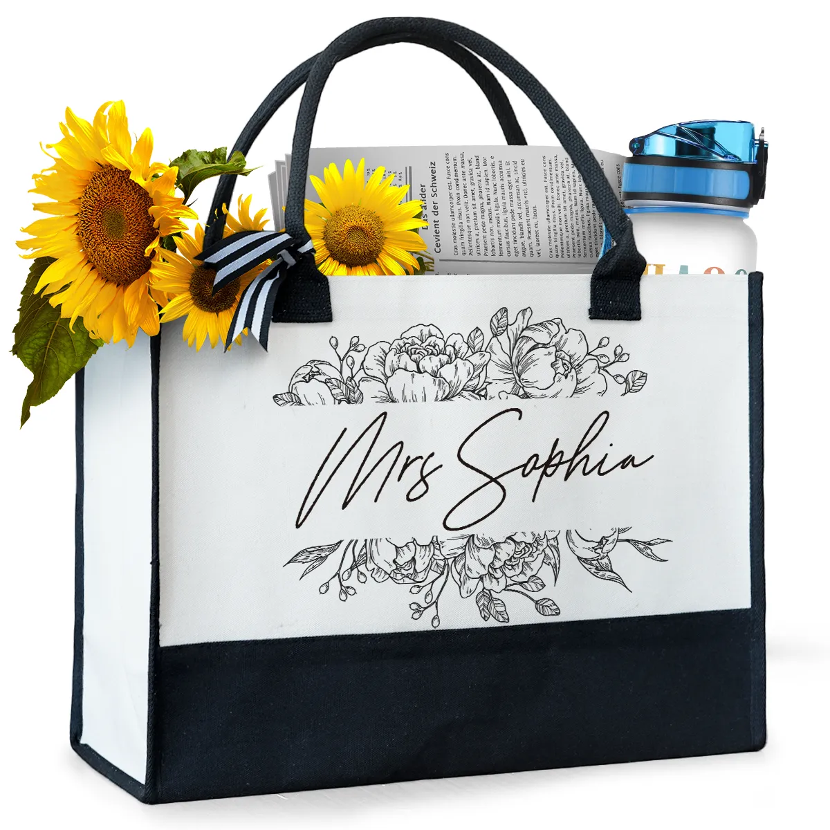 Floral - Personalized Canvas Tote Bag