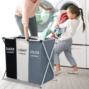 Foldable Laundry Sorter Basket with 3 Sections