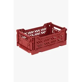 Foldable Storage Bins, Plastic Crate for Storage, Collapsible Crate, Utility Stackable Box Small Tile Red