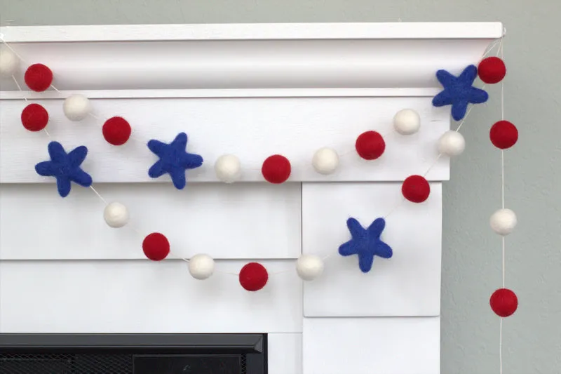 Fourth of July Garland- Red, White with Royal Blue Stars