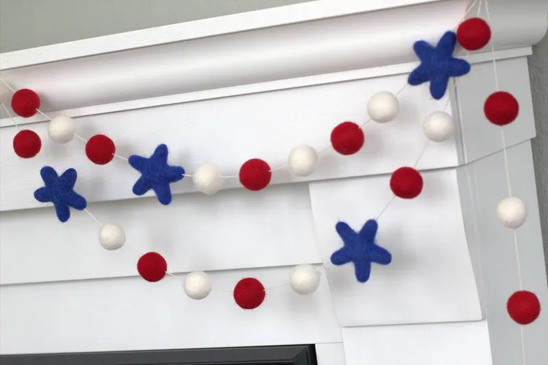 Fourth of July Garland- Red, White with Royal Blue Stars