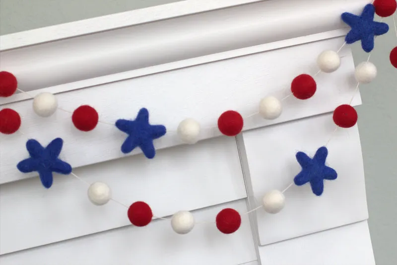 Fourth of July Garland- Red, White with Royal Blue Stars