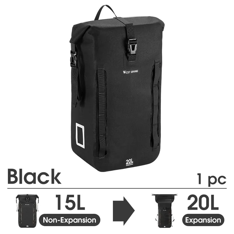 Fully Waterproof TPU Bicycle Bag Foldable Expandable 15-20L Pannier Bike Rear Carrier Bag MTB Accessories Hand Bags