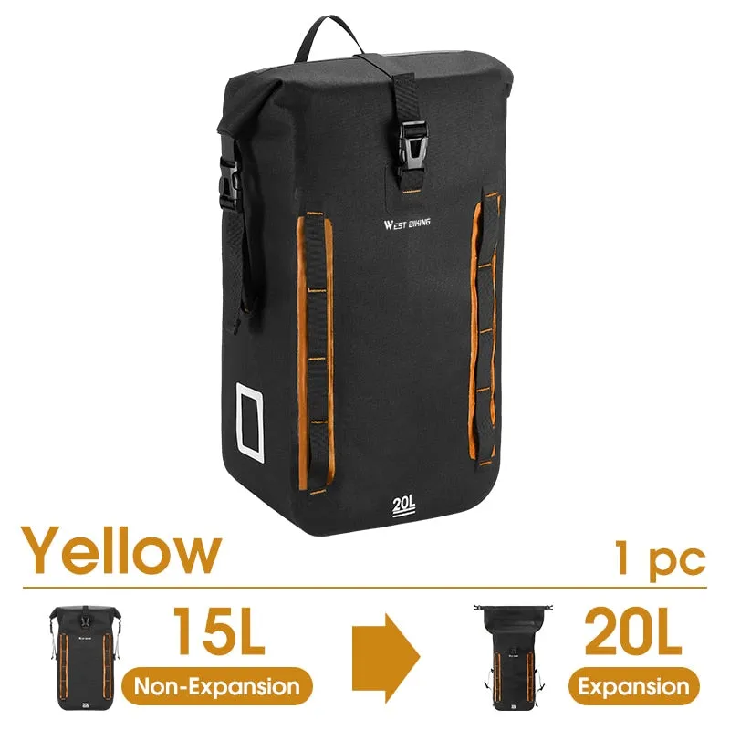 Fully Waterproof TPU Bicycle Bag Foldable Expandable 15-20L Pannier Bike Rear Carrier Bag MTB Accessories Hand Bags