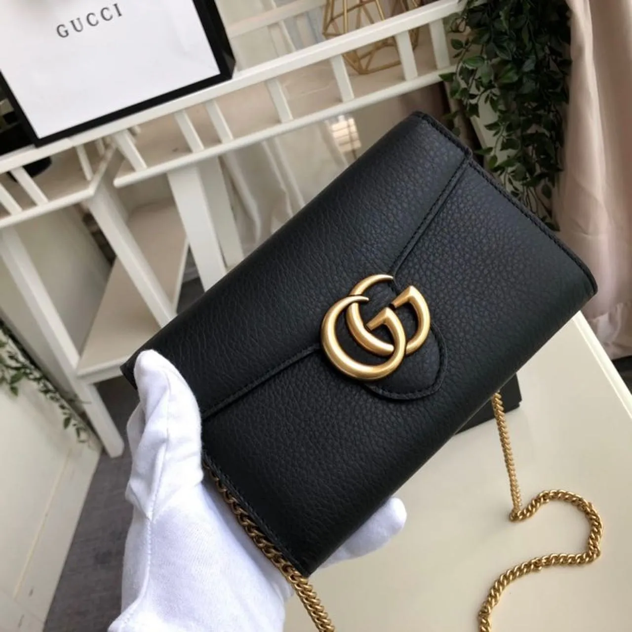 gg Marmont Mini Chain Bag Black For Women 7.9in/20cm gg