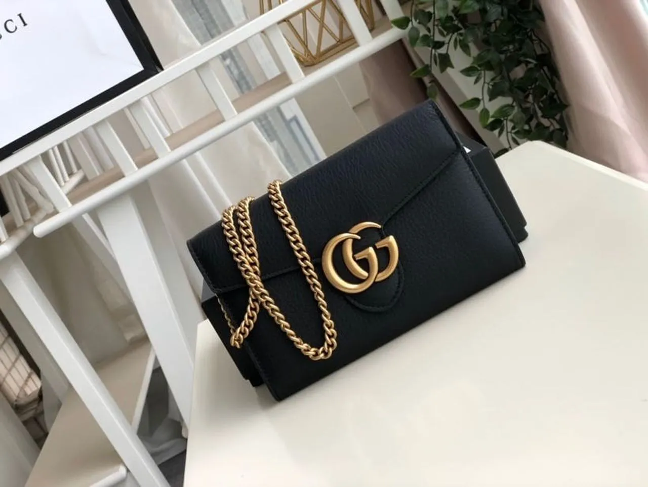 gg Marmont Mini Chain Bag Black For Women 7.9in/20cm gg