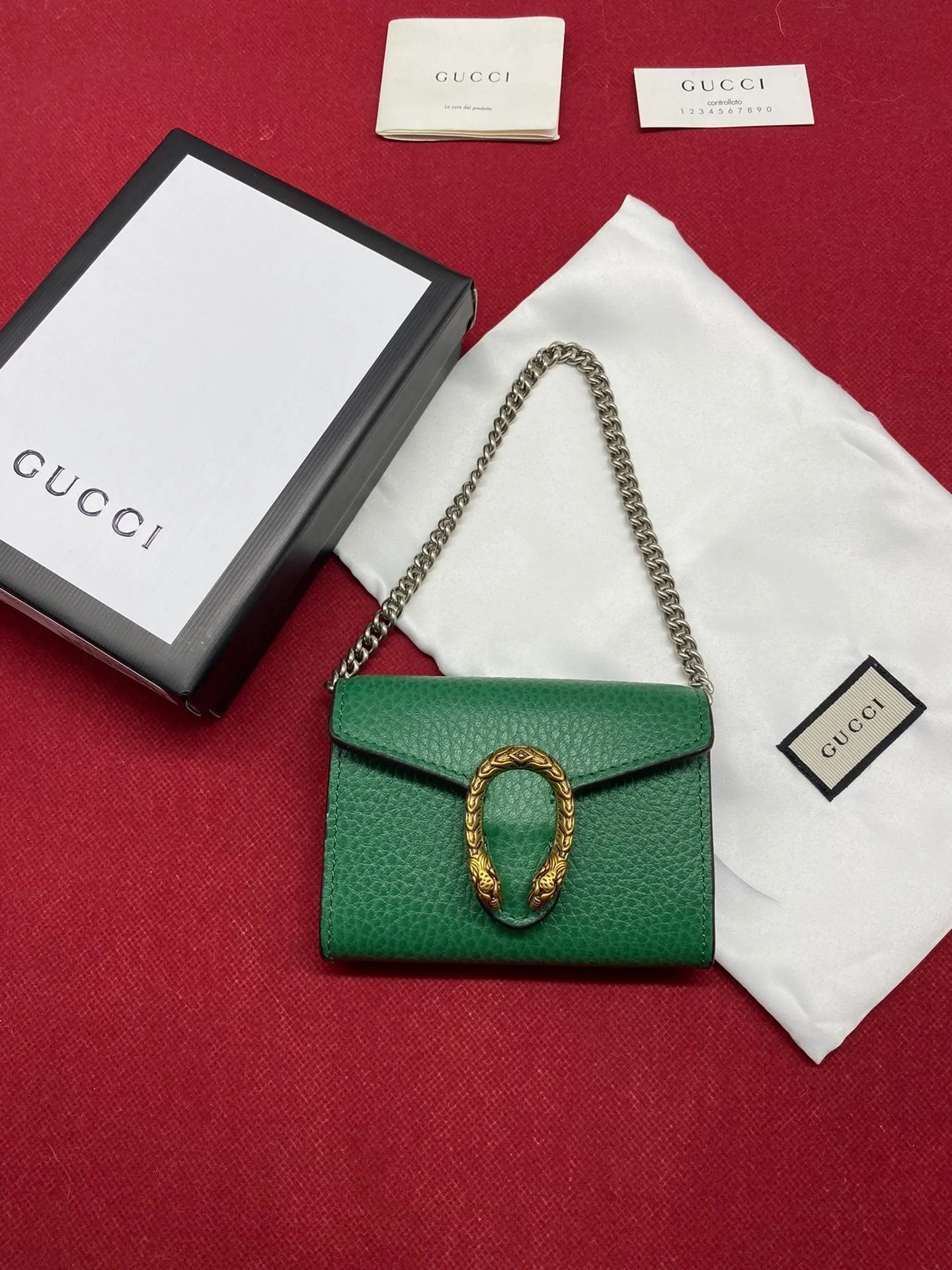 gg Super Mini Dionysus Chain Bag Emerald Green Metal-Free Tanned For Women 4in/11cm gg