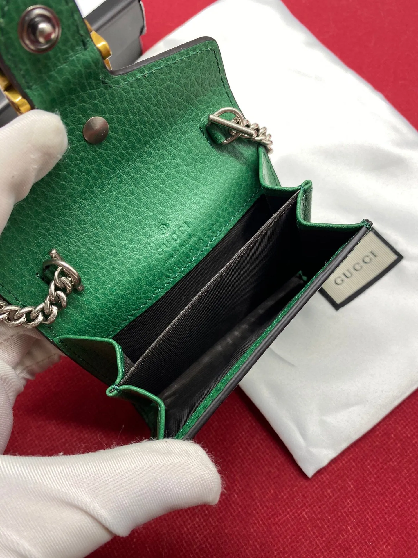 gg Super Mini Dionysus Chain Bag Emerald Green Metal-Free Tanned For Women 4in/11cm gg