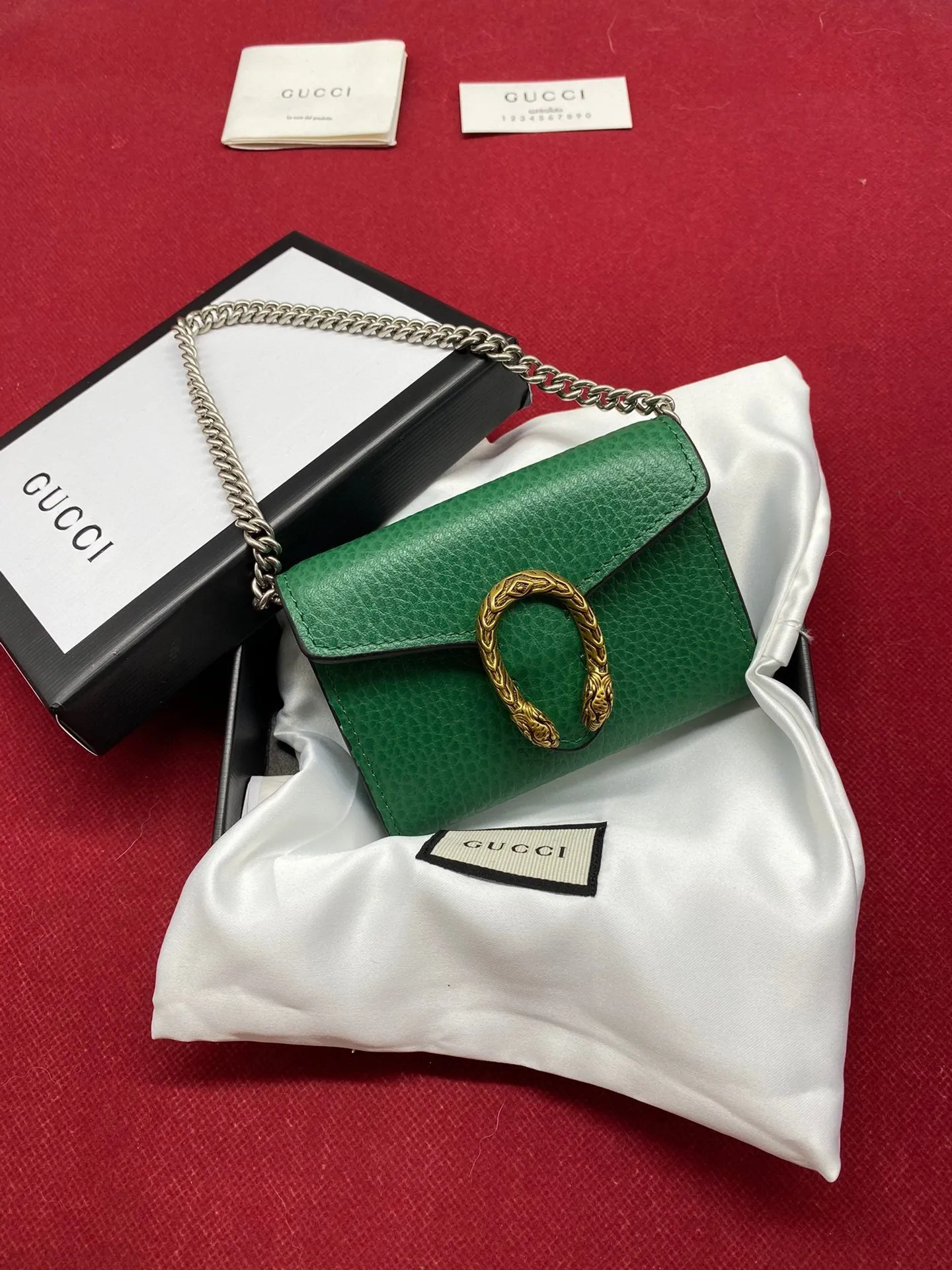 gg Super Mini Dionysus Chain Bag Emerald Green Metal-Free Tanned For Women 4in/11cm gg