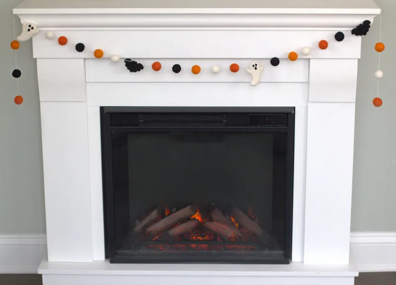 Ghost & Bat Halloween Felt Garland- Orange Black & White