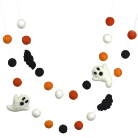 Ghost & Bat Halloween Felt Garland- Orange Black & White