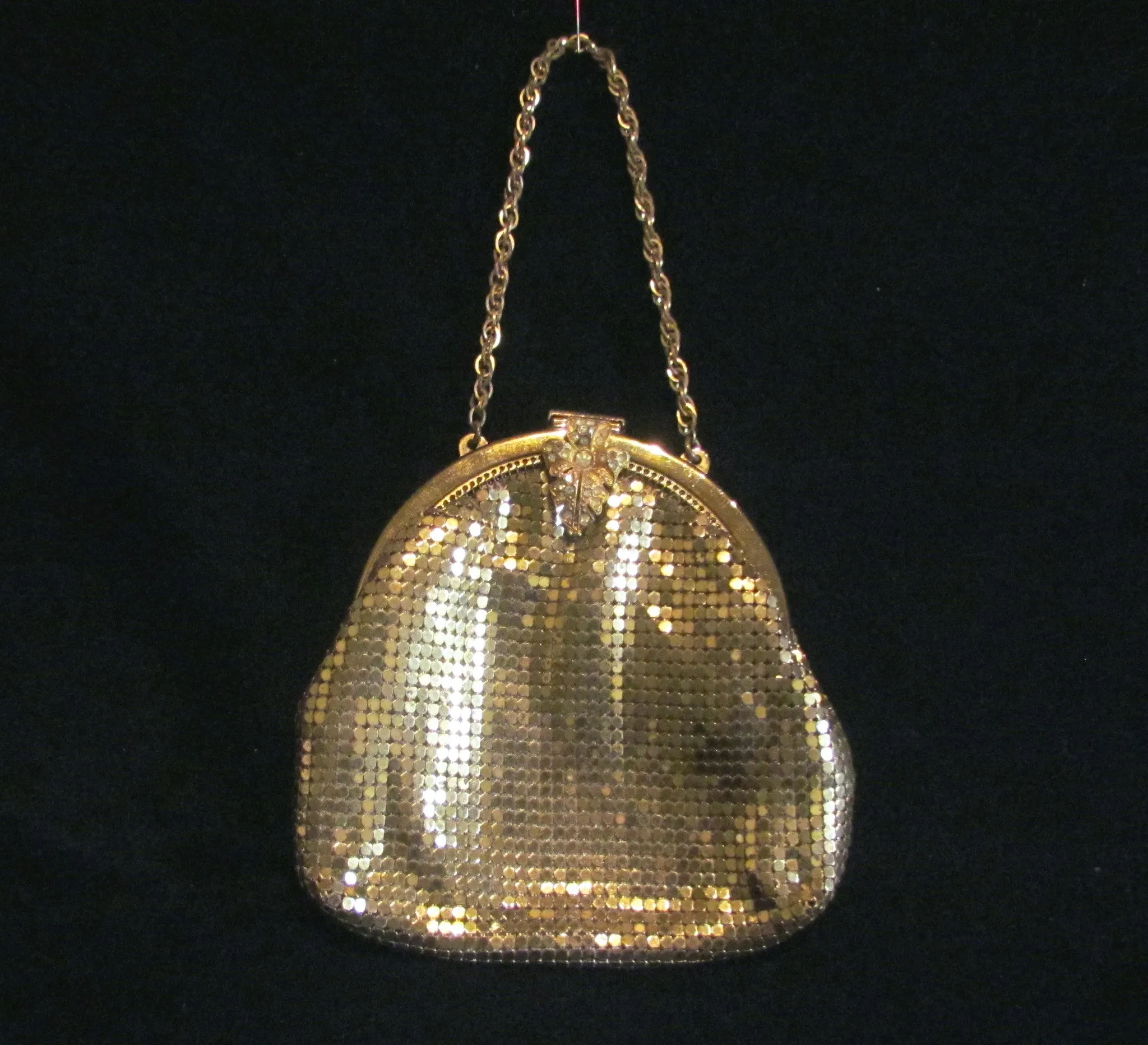 Gold Mesh Rhinestone Purse 1930s Formal Evening Purse Bridal Bag Unused