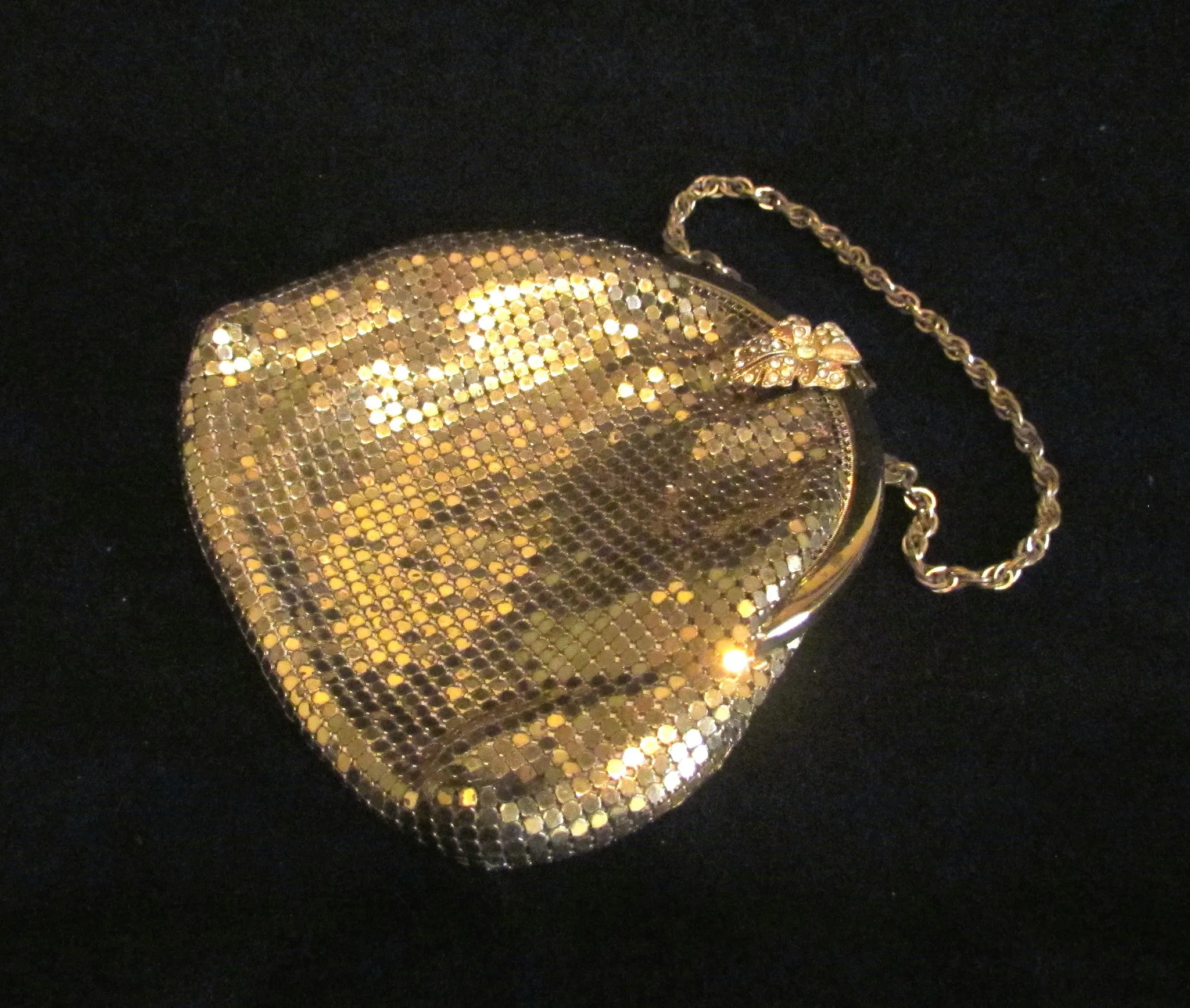 Gold Mesh Rhinestone Purse 1930s Formal Evening Purse Bridal Bag Unused