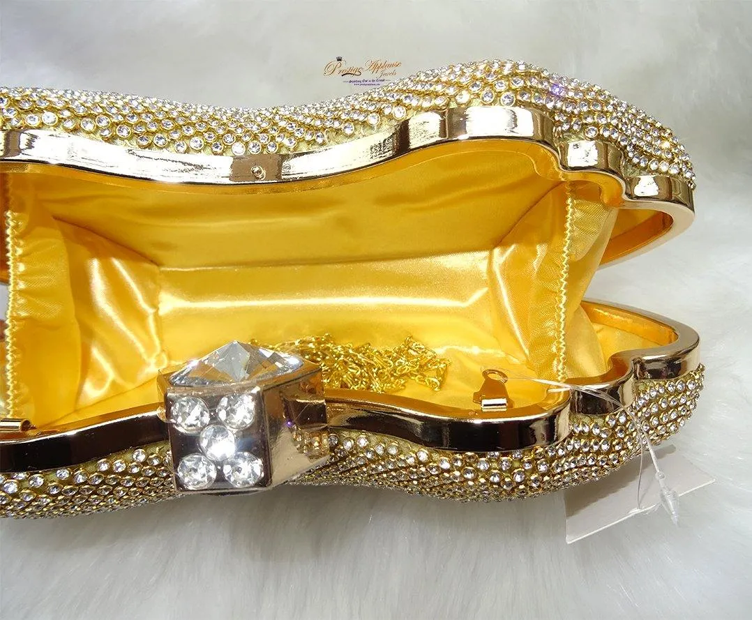 Gold Silver Crystal Diamante Shaped Evening Party Cocktail Clutch Purse handbag