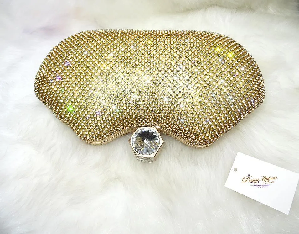 Gold Silver Crystal Diamante Shaped Evening Party Cocktail Clutch Purse handbag