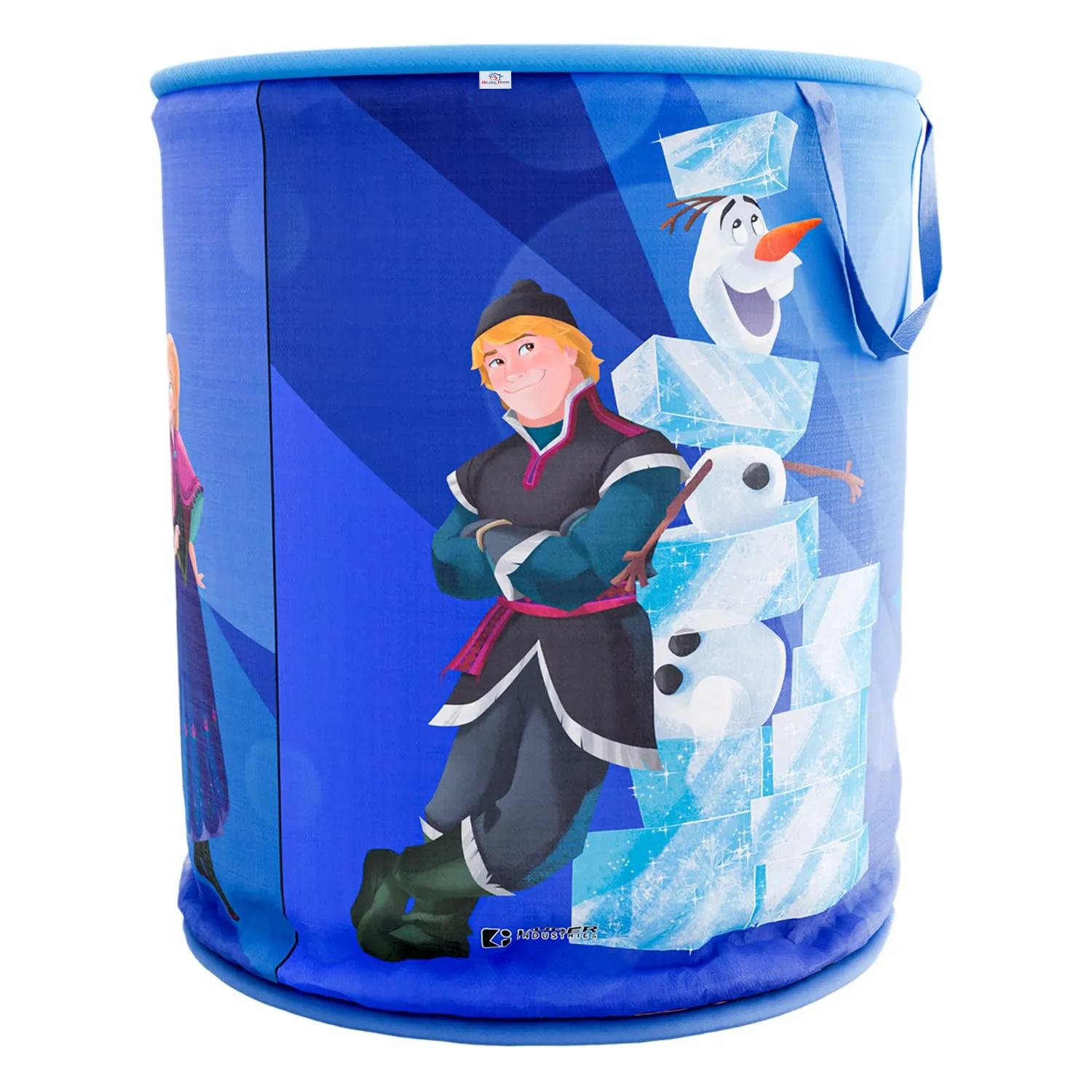 Heart Home Disney Frozen Print Round Laundry Basket|Polyester Clothes Hamper|Waterproof & Foldable Round Laundry Bag with Handle,45 Ltr.(Blue)