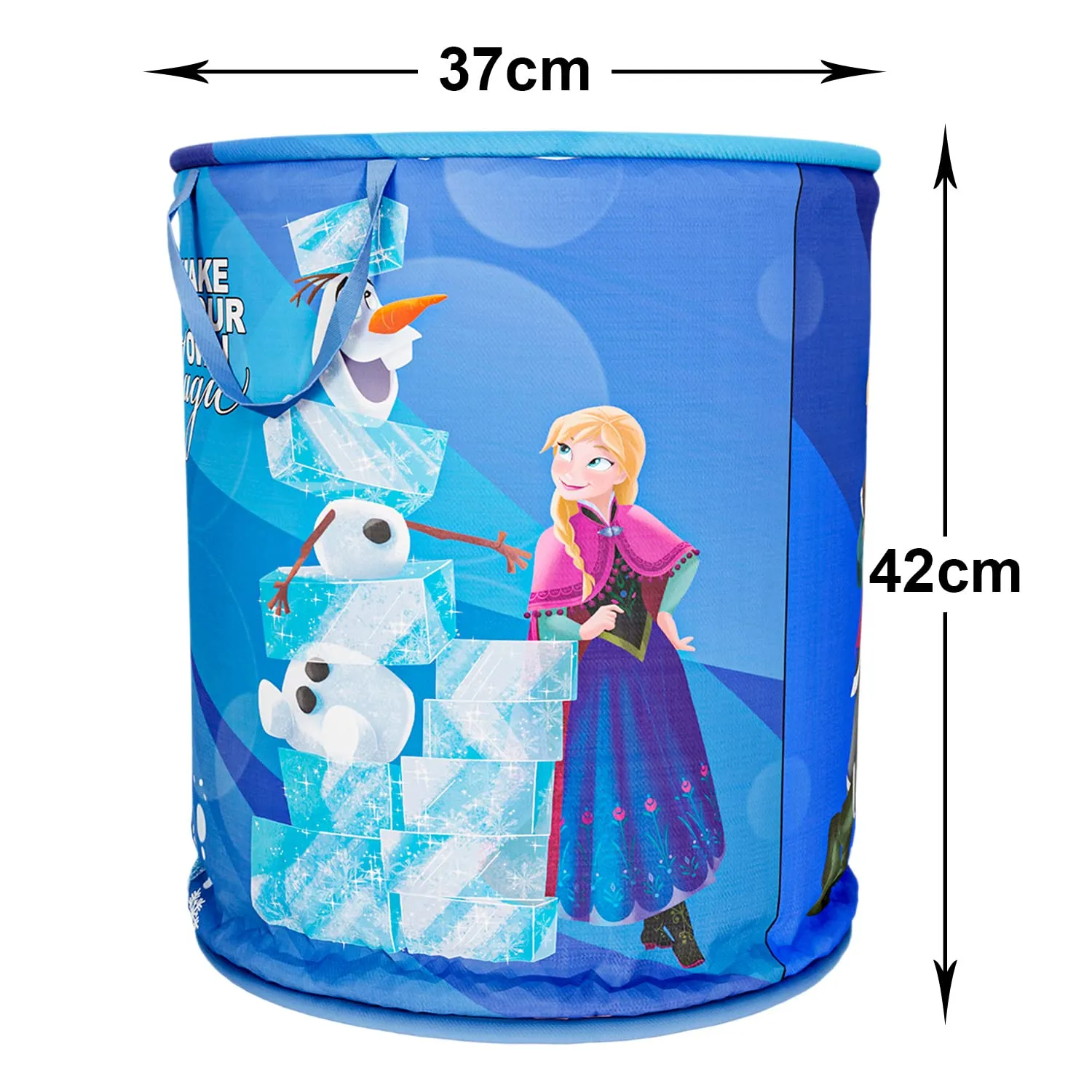 Heart Home Disney Frozen Print Round Laundry Basket|Polyester Clothes Hamper|Waterproof & Foldable Round Laundry Bag with Handle,45 Ltr.(Blue)