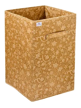 Heart Home Metallic Flower Printed Non-Woven Foldable Large Laundry basket/Hamper With Handles (Brown)-HS43HEARTH25856