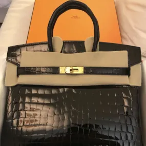 Hermès Birkin 25 Noir (Black) Crocodile Niloticus Lisse Gold Hardware GHW